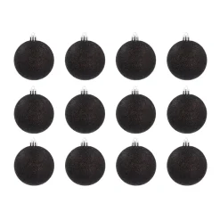 12 Black Glitter Christmas Baubles In Convenient Box