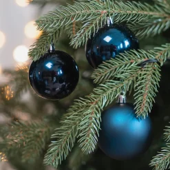 12 Dark Blue Christmas Baubles In Convenient Box