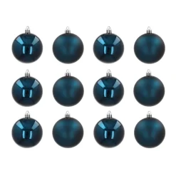 12 Dark Blue Christmas Baubles In Convenient Box