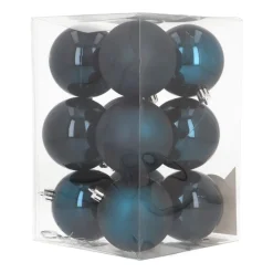 12 Dark Blue Christmas Baubles In Convenient Box