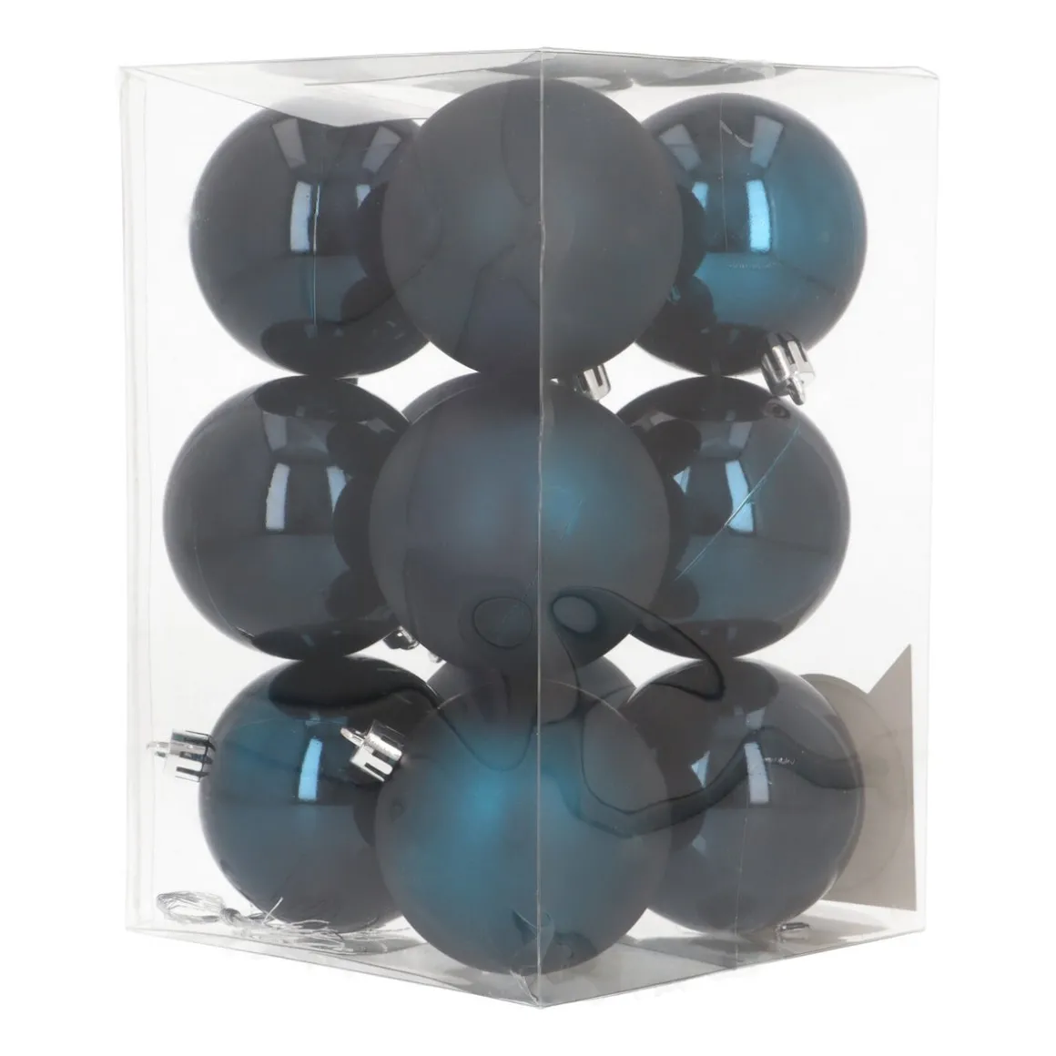 12 Dark Blue Christmas Baubles In Convenient Box