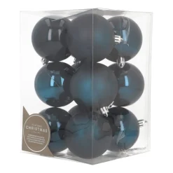 12 Dark Blue Christmas Baubles In Convenient Box