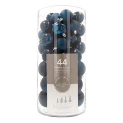 44 Dark Blue Christmas Baubles In Storage Tube