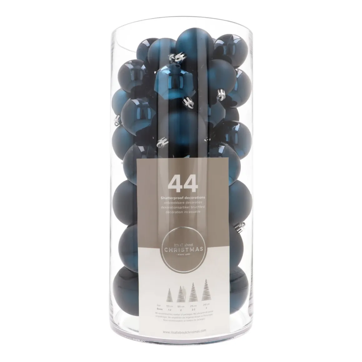 44 Dark Blue Christmas Baubles In Storage Tube