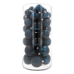 44 Dark Blue Christmas Baubles In Storage Tube