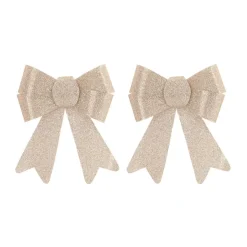 2 Glitter Christmas Bows 15 Cm Champagne