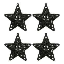 4 Glitter 3D Christmas Stars 8cm Black