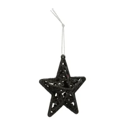 4 Glitter 3D Christmas Stars 8cm Black