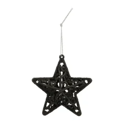 4 Glitter 3D Christmas Stars 8cm Black