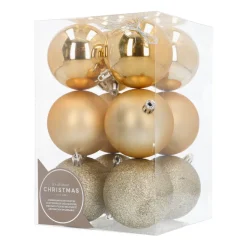 12 Gold Shatterpoof Baubles 7cm