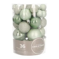 36 Mini Shatterproof Baubles 2,5-5cm Eucalyptus