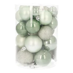 36 Mini Shatterproof Baubles 2,5-5cm Eucalyptus