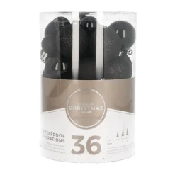 36 Pack Black Mini Shatterproof Baubles