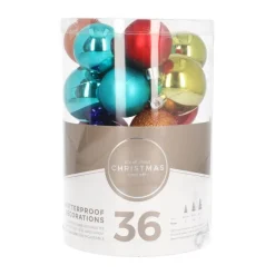 36 Pack Multicolour Mini Shatterproof Baubles