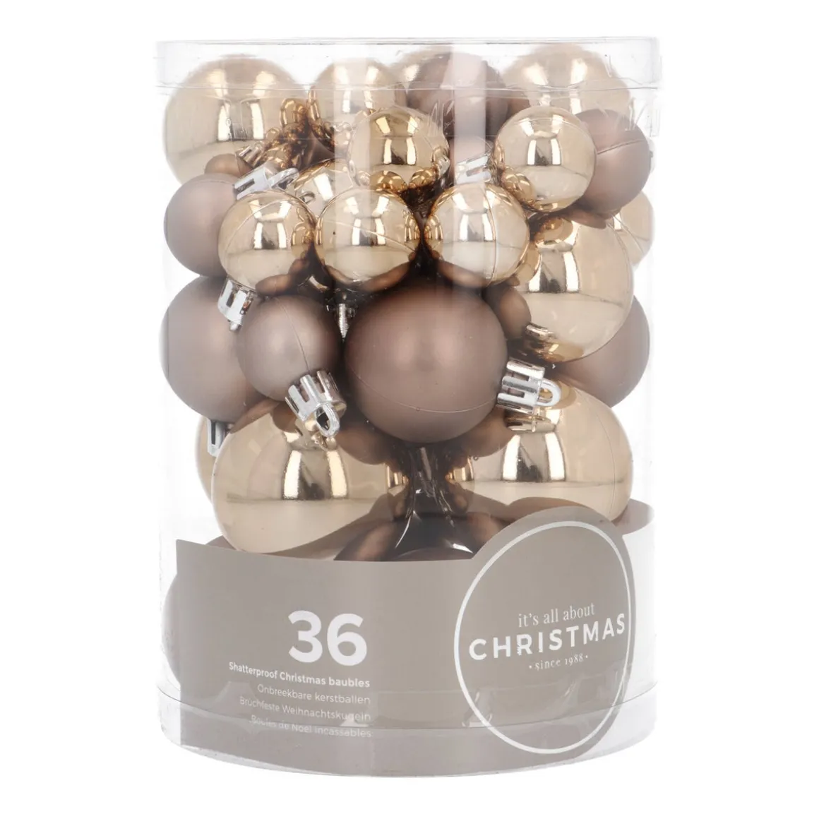 36 Pack Taupe Mini Shatterproof Baubles