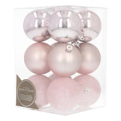 12 Pink Christmas Baubles In Convenient Box