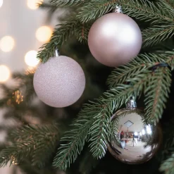 12 Pink Christmas Baubles In Convenient Box