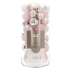 44 Pink Christmas Baubles In Storage Tube