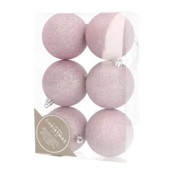 6 Shatterproof Christmas Baubles Soft Pink 7 Cm