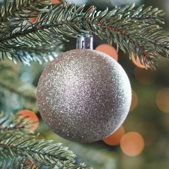 6 Shatterproof Christmas Baubles Glitter 7cm Champagne