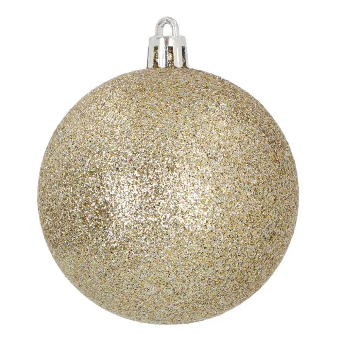 6 Shatterproof Christmas Baubles Glitter 7cm Champagne