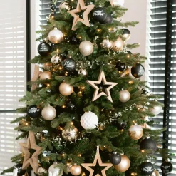 6 Shatterproof Christmas Baubles Glitter 7cm Champagne