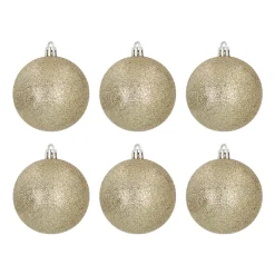 6 Shatterproof Christmas Baubles Glitter 7cm Champagne