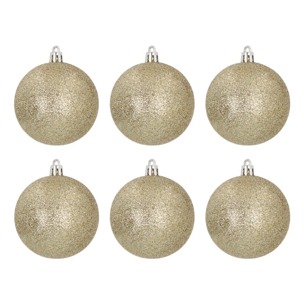 6 Shatterproof Christmas Baubles Glitter 7cm Champagne