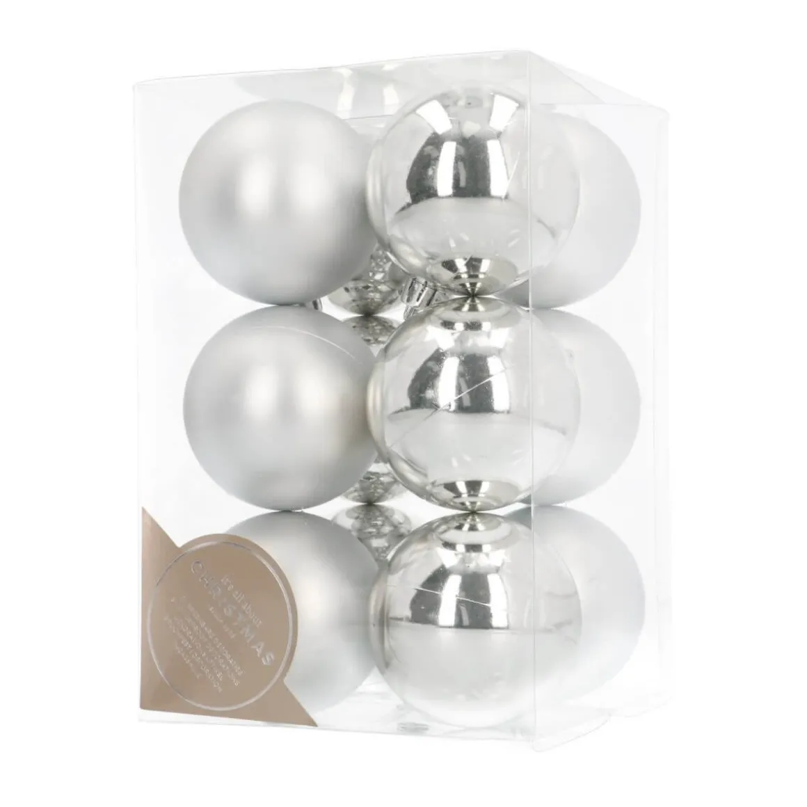 12 Shatterproof Christmas Baubles Silver 7 Cm