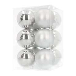 12 Shatterproof Christmas Baubles Silver 7 Cm