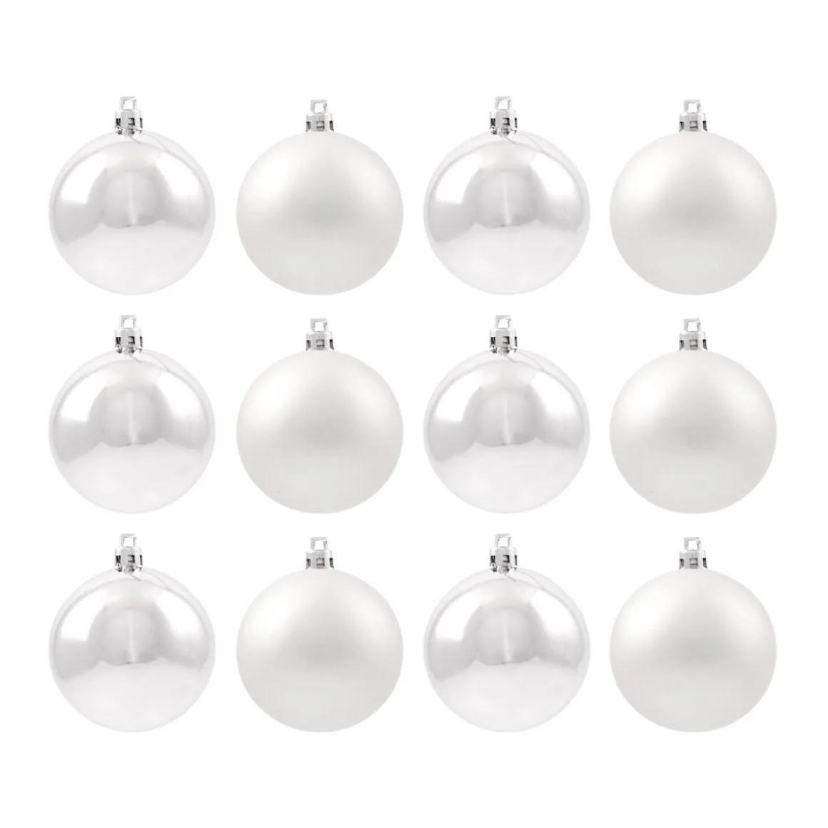 12 Shatterproof Christmas Baubles Silver 7 Cm