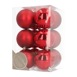 12 Shatterproof Christmas Baubles Red 7 Cm