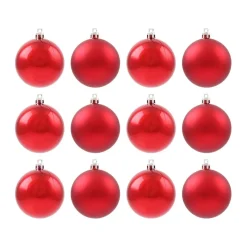 12 Shatterproof Christmas Baubles Red 7 Cm