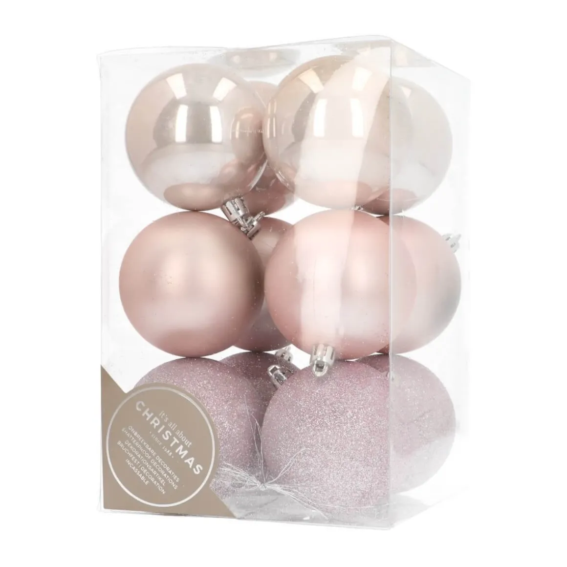 12 Shatterproof Christmas Baubles Soft Pink 7 Cm