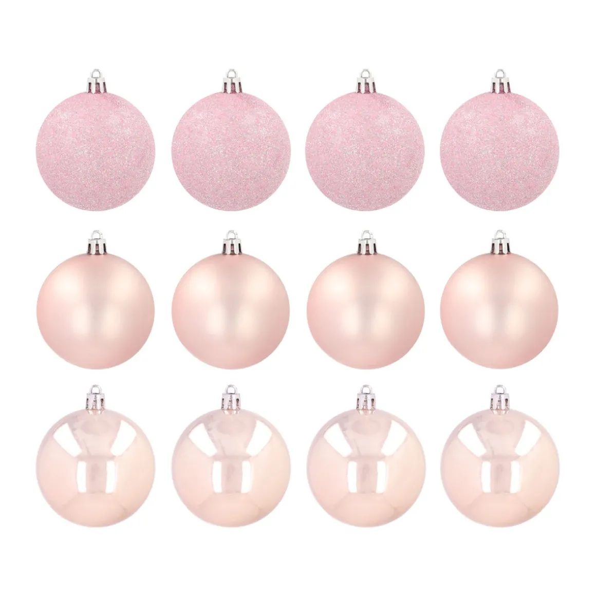 12 Shatterproof Christmas Baubles Soft Pink 7 Cm