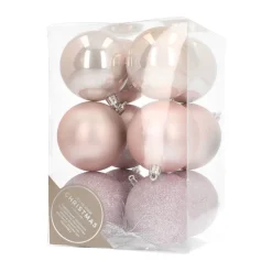 12 Shatterproof Christmas Baubles Soft Pink 7 Cm