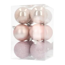 12 Shatterproof Christmas Baubles Soft Pink 7 Cm