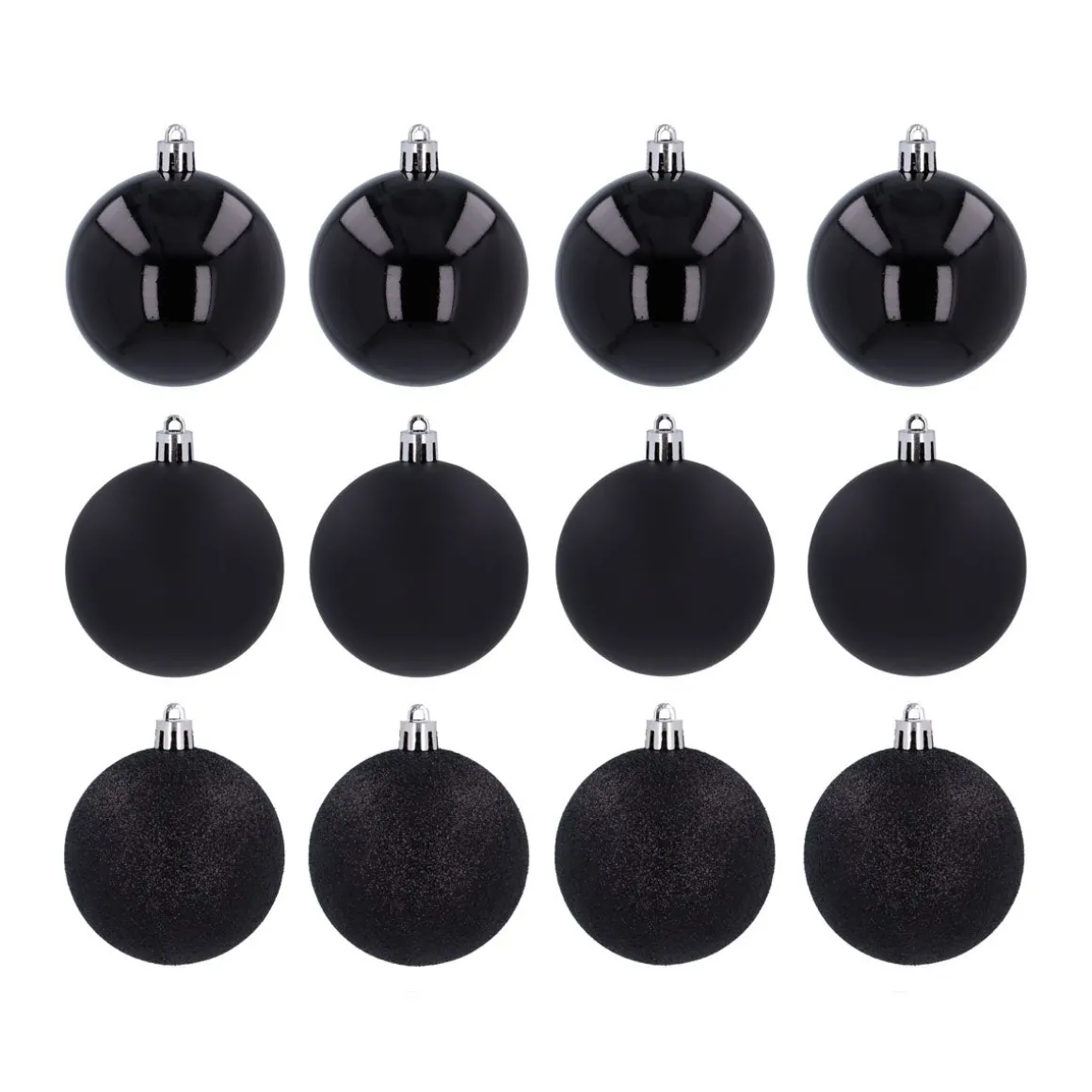 12 Shatterproof Christmas Baubles Black 7 Cm