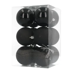 12 Shatterproof Christmas Baubles Black 7 Cm