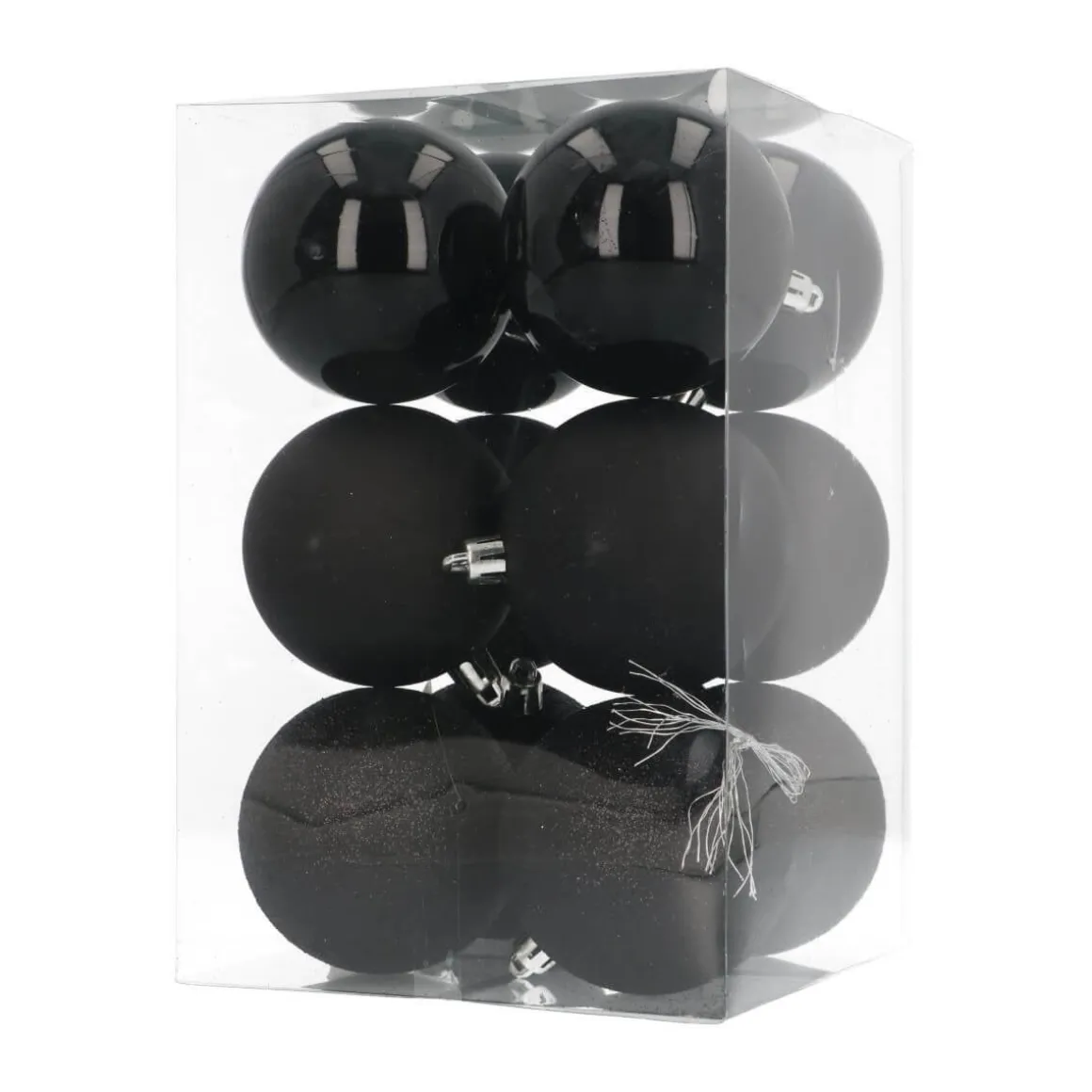 12 Shatterproof Christmas Baubles Black 7 Cm