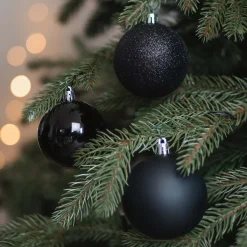 12 Shatterproof Christmas Baubles Black 7 Cm