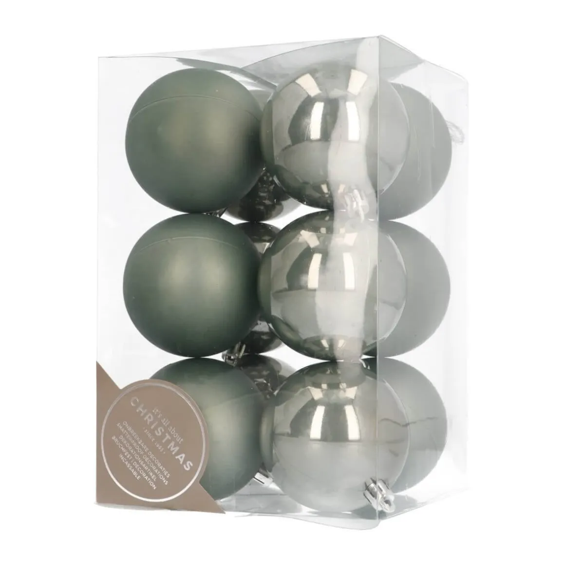 12 Shatterproof Christmas Baubles Cottage Green 7 Cm