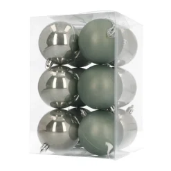 12 Shatterproof Christmas Baubles Cottage Green 7 Cm