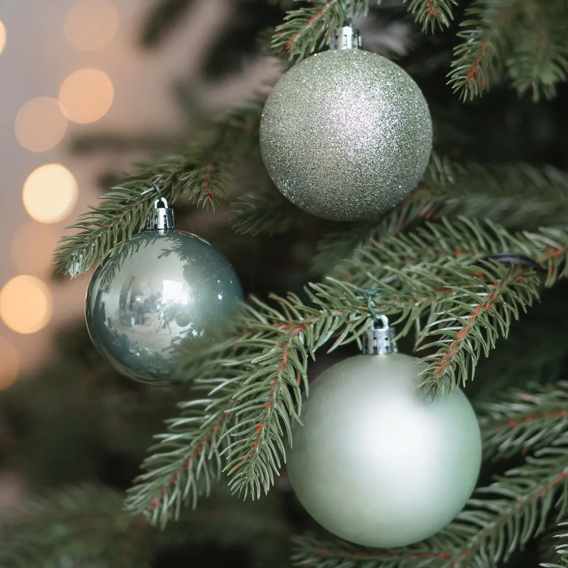 12 Shatterproof Christmas Baubles 7cm Eucalyptus