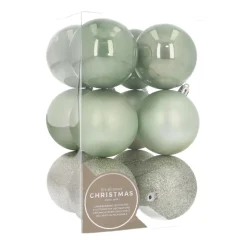 12 Shatterproof Christmas Baubles 7cm Eucalyptus
