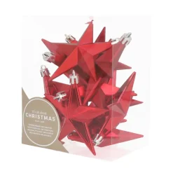 12 Shatterproof Christmas Stars Red 10 Cm