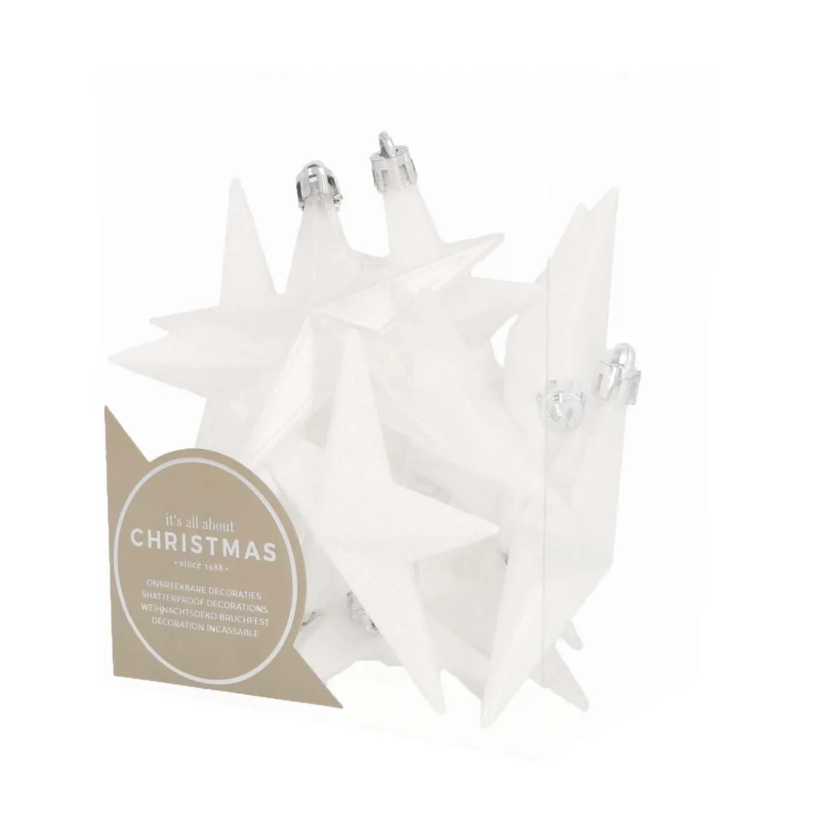 12 Shatterproof Christmas Stars White Mix 10 Cm