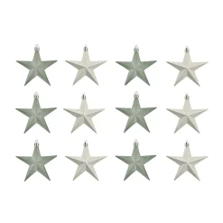 12 Shatterproof Christmas Stars Cottage Green 10 Cm