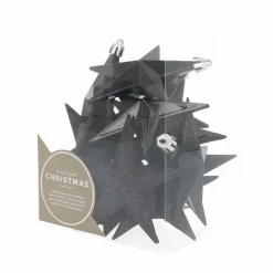 12 Shatterproof Christmas Stars Black 10 Cm
