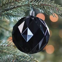 4 Shatterproof Geometric Christmas Baubles Black 8 Cm